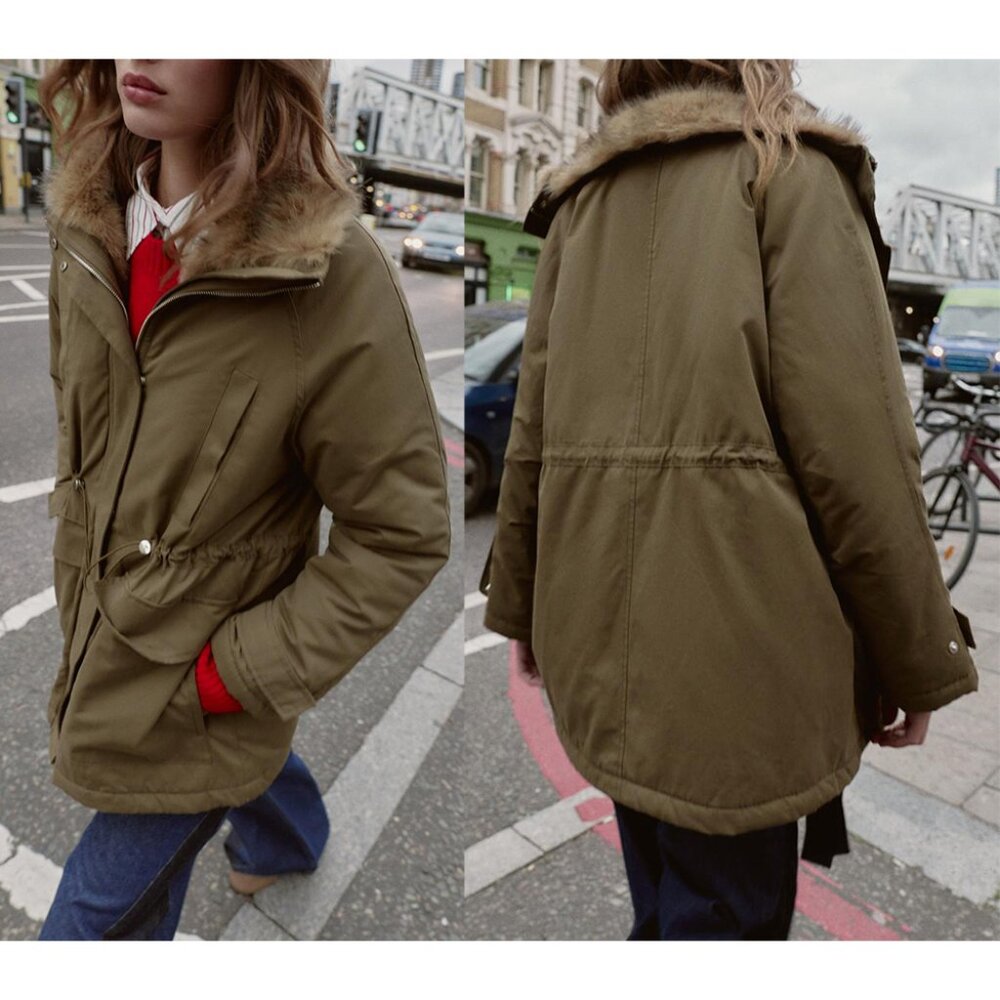 NEW ZARA faux fur interior padded parka 8372 size XS